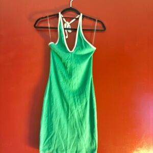 wild fable Green Backless Halter Dress with White Trim